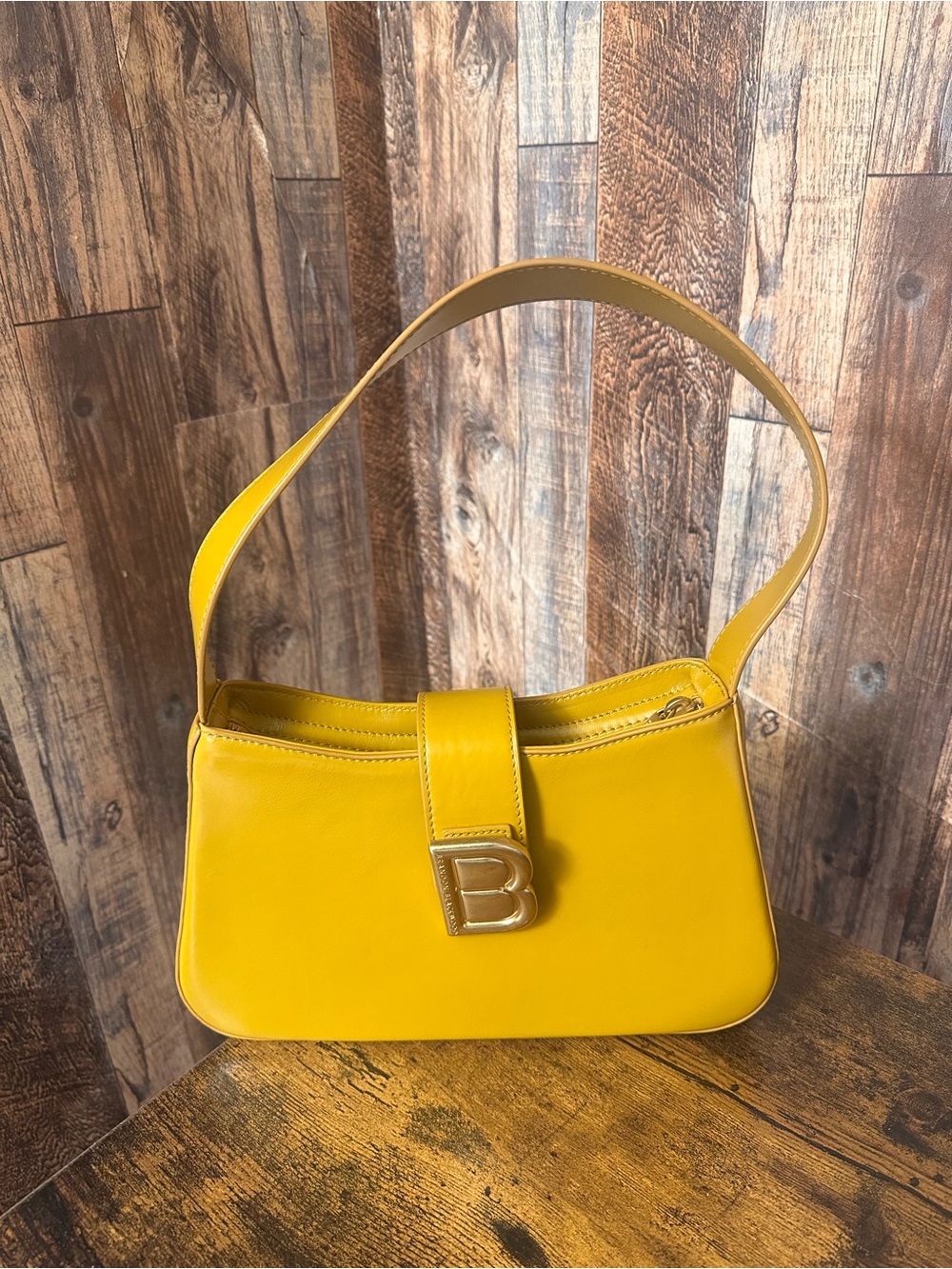 Brandon Blackwood Daphne in Yellow Oil Leather Shoulder Bag with Gold hardware